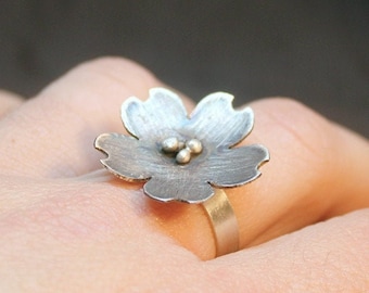 March birthday gift, March Birth flower, Cherry blossom sterling silver ring, Sakura flower ring