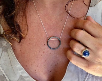 Sterling silver circle necklace for women, Minimalist necklace in sterling silver, Gift for her