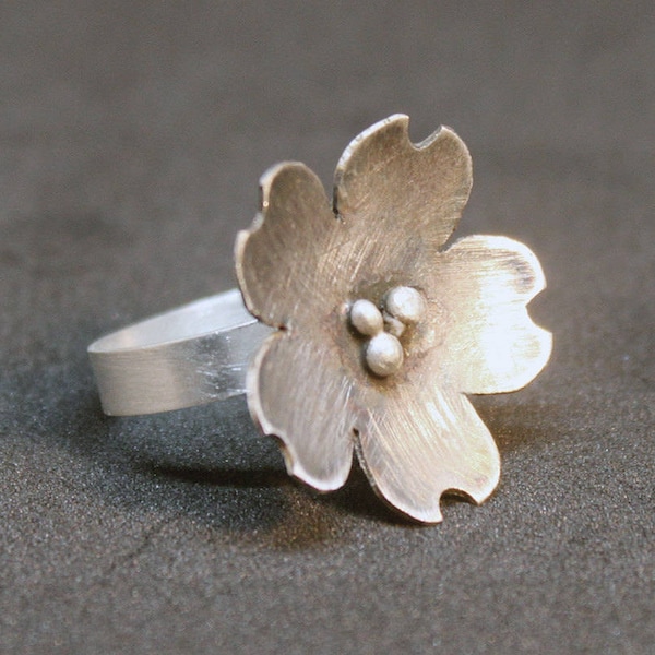 Cherry blossom sterling silver ring, Sakura flower ring