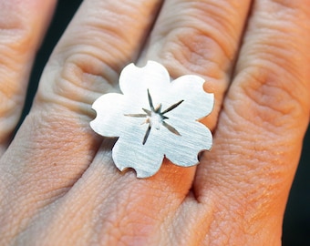 Delicate flower sterling silver ring, Cherry blossom silver ring for women, Floral ring, Nature inspired ring,