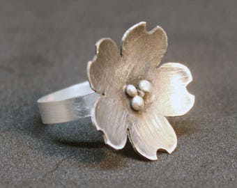 Cherry blossom sterling silver ring, Sakura flower ring