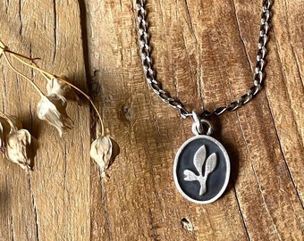 Botanical Necklace: Sterling Silver Shadow Box Pendant, Victorian Style