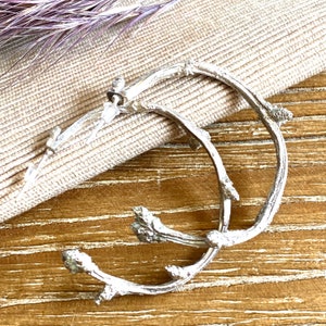 Sterling silver twig hoop earrings, Botanical themed earrings, Rustic hoop earrings image 6