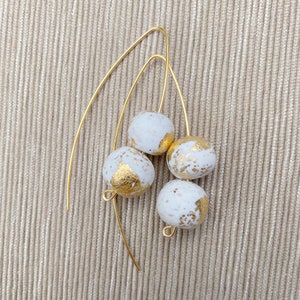 Gold Plated Polymer Clay Earrings: White Geometric Dangle