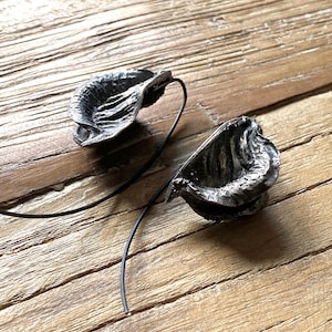 Oxidized Sterling Silver Flower Pod Earrings: Handmade Botanical Jewelry