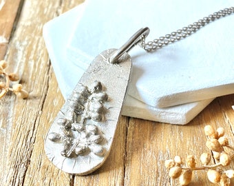 Botanical silver charm, Organic sterling silver necklace, Wabi-sabi jewelry, Olive branch necklace