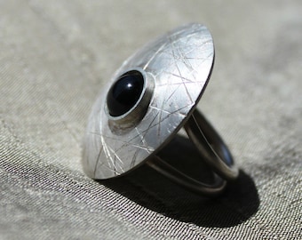 Sterling Silver Onyx Statement Ring: Handmade Cocktail Ring