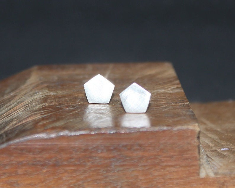 Pentagon silver stud earrings, Sterling silver earrings, Unisex stud earrings, stocking stuffers image 1