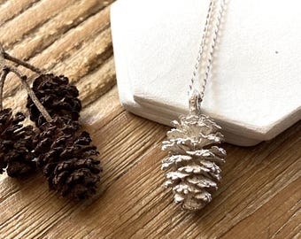 Botanical Pine Cone Necklace: Sterling Silver Wedding Jewelry