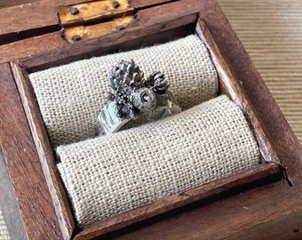 Sterling Silber Naturring, Sukkulenten Silberring, botanischer Silberring, Natur inspirierter Ring, Gartenring, skulpturaler Ring