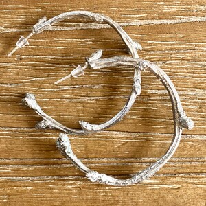 Sterling silver twig hoop earrings, Botanical themed earrings, Rustic hoop earrings image 2