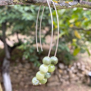 Sterling Silver Threader Earrings: Long Dangle with Green Jade