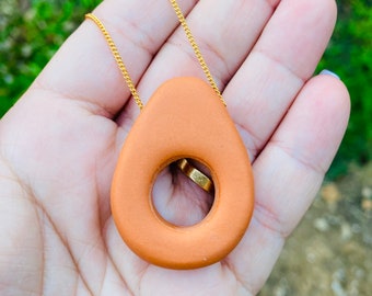 Minimalist necklace for women, Gold plated and polymer clay necklace, Gift for her, Brick orange necklace