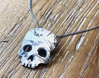 Oxidized Sterling Silver Skull Pendant Necklace: Rough-Hewn Goth Jewelry