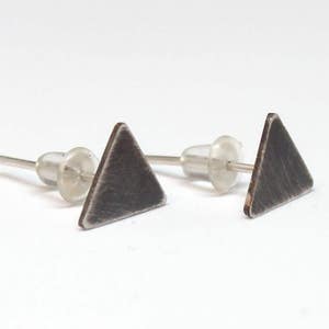 Oxidised silver minimalist triangle stud earrings - Gift for her, Black triangle silver stud earrings,