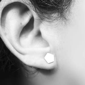 Pentagon silver stud earrings, Sterling silver earrings, Unisex stud earrings, stocking stuffers image 4