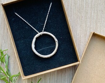 Twig silver necklace, Silver circle necklace, Minimalist silver necklace, Open circle necklace, Genderless everyday necklace