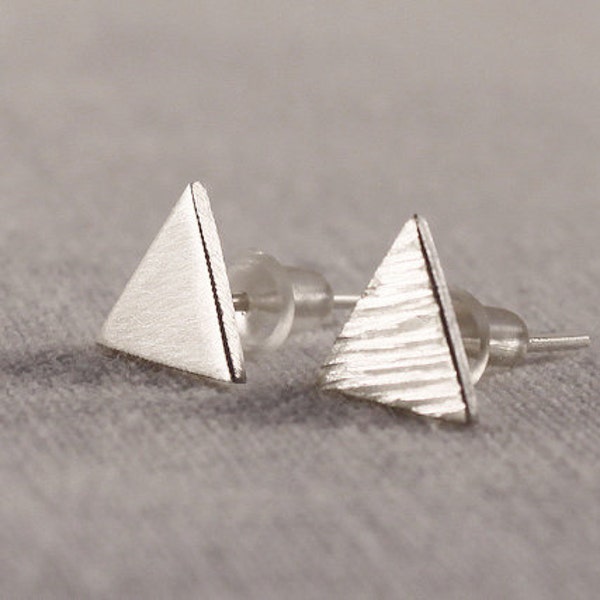 Triangle silver stud earrings, Small silver earrings geometric studs, Geometric handmade silver earrings, Triangle post earrings