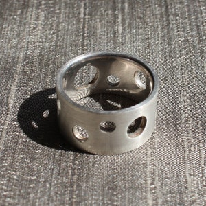 Large silver band with handcut circles, Geometric silver band, Circles ring image 2