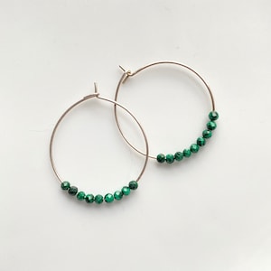 Malachite and silver hoop earrings