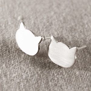 Sterling Silver Cat Stud Earrings: Dainty Kitty Jewelry