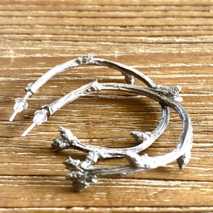 Sterling silver twig hoop earrings, Botanical themed earrings, Rustic hoop earrings image 4