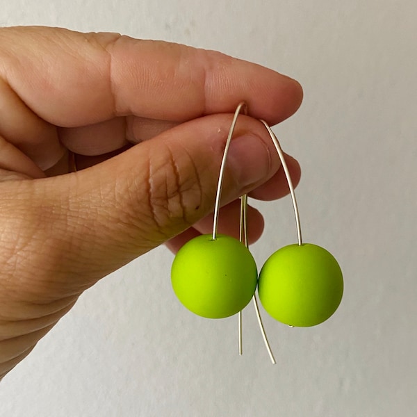 Chartreuse long earrings, Sterling silver long earrings, Dangle earrings