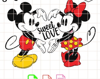 Sweet Love Mickey and Minnie Svg Digital File, Mickey Valentines Day,Kawaii Svg, Cricut, Silhouette Vector Cut File