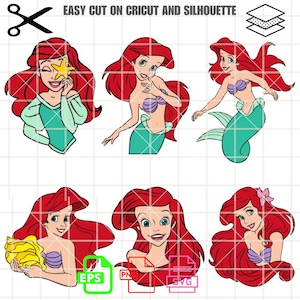 Layered Ariel Little Mermaid Svg Bundle, Instant Download, Bundle For Cricut, Silhouette Vector SVG PNG DXF Cut File