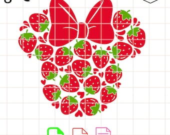 Strawberry Minnie Mouse Svg, Fruits Svg, Summer Svg, Kawaii Svg, Cricut, Silhouette Vector Cut File