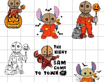 Halloween Sam Bundle Svg, Stitch Trick or Treat Png, Sam  Pumpkin Clipart, Cricut, Silhouette Vector Cut File