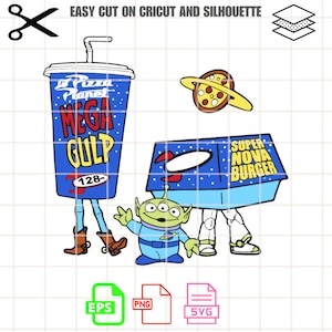 Retro Alien Pizza Planet Woody And Buzz Lightyear SVG