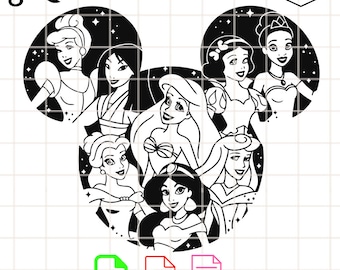 Princess Mickey Head Svg Digital File, Mickey Head Svg,Anna Svg,Elsa Svg,Ariel Svg,Rapunzel Svg