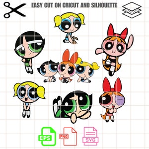 Powerpuff Girls Bundle Svg, Blossom Eyes Svg, Buttercup Svg, Bubbles Svg, Cricut, Silhouette Vector Cut File