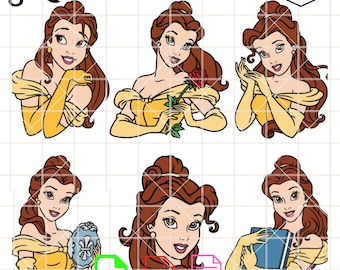 Belle SVG Bundle, Beauty and the Beast Svg, Princess Svg, Kawaii Svg, Cricut, Silhouette Vector Cut File