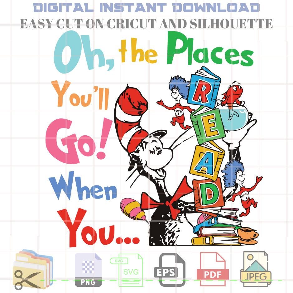 Reading Day Oh the Places You Will Go When You Read SVG | Cat in the ...