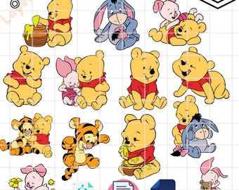 Layered Baby Pooh Svg Bundle, Instant Download, Bundle For Cricut, Silhouette Vector SVG PNG DXF Cut File