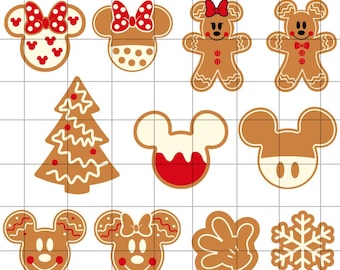 Christmas Mouse Head Gingerbread Svg Bundle, Xmas Mickey Cookies Digital File