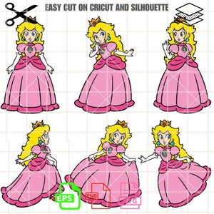 Prinzessin Peach Bundle SVG, Mario Charaktere Bundle, Super Mario Bundle, Mario Bros Bundle, Cricut, Silhouette Vektor geschnitten Datei