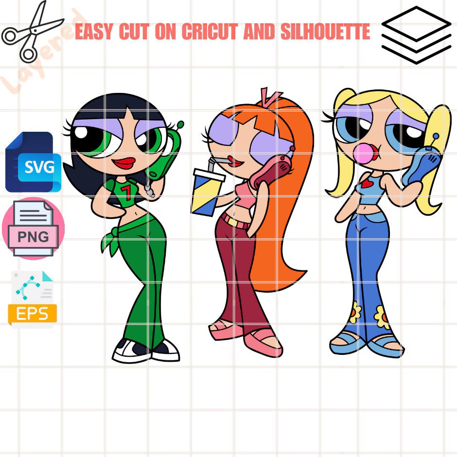 Powerpuff Girls Bundle Svg, Blossom Eyes Svg, Buttercup Svg, Bubbles Svg, Cricut, Silhouette Vector Cut File