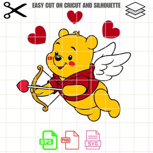 Winnie the Pooh Cupid Svg, Love Svg, Valentine’s Day Svg, Kawaii Svg, Cricut, Silhouette Vector Cut File