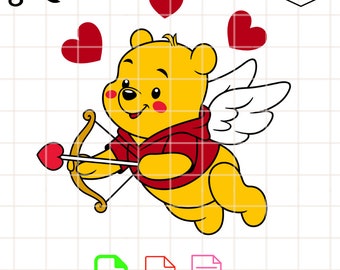 Winnie the Pooh Cupid Svg, Love Svg, Valentine’s Day Svg, Kawaii Svg, Cricut, Silhouette Vector Cut File