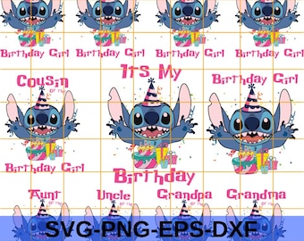 Familie Stitch Brithday Girl SVG Bundle, süßes Stitch Birthday Girl digitales Bild, es ist mein Geburtstag svg, svg für Cricut