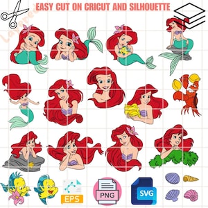Layered Ariel Little Mermaid Svg Bundle, Instant Download, Bundle For Cricut, Silhouette Vector SVG PNG DXF Cut File
