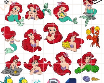 Layered Ariel Little Mermaid Svg Bundle, Instant Download, Bundle For Cricut, Silhouette Vector SVG PNG DXF Cut File