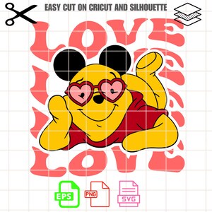 Winnie Pooh liefde Svg, liefde Svg, Valentijnsdag Svg, kawaii Svg, Cricut, silhouet Vector gesneden bestand
