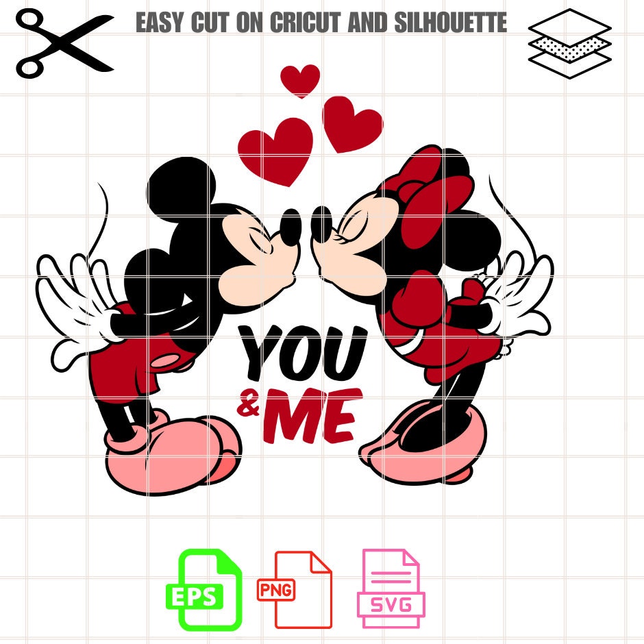 You Me Mickey & Minnie Kiss Svg, Love Svg, Valentine's Day Svg