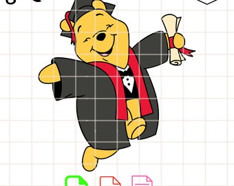 Winnie the Pooh de graduación SVG, SVG de graduación, SVG escolar, SVG kawaii, Cricut, archivo de corte vectorial de silueta