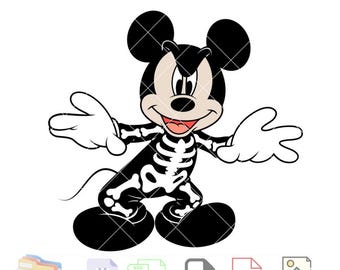 Esqueleto de Mickey Svg, Mickey Svg, Halloween Svg, Kawaii Svg, Cricut, Archivo de corte vectorial de silueta