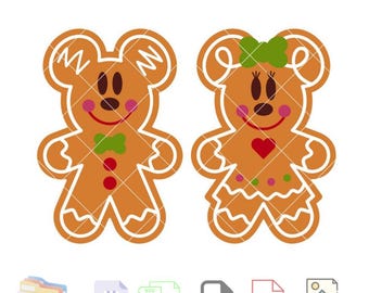 Gingerbread Cookie Mickey & Minnie Svg, Christmas Svg,Christmas Svg, Santa Claus Svg, Cricut, Silhouette Vector Cut File